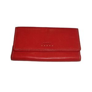 Fossil Red Leather Trifold Wallet Clutch Pouch Card Organizer Trifold